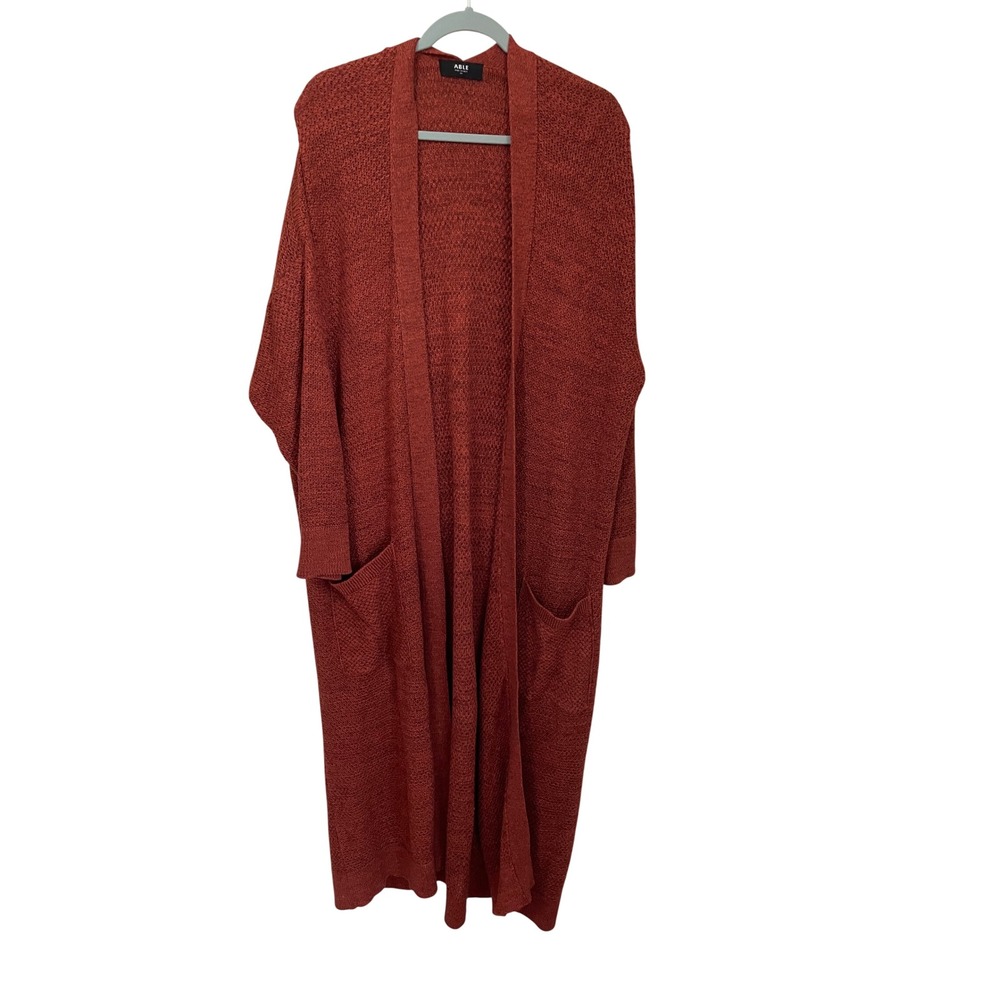 ABLE Size 3X Organic Cotton Longline Open Duster Cardigan Sweater Rust Pockets